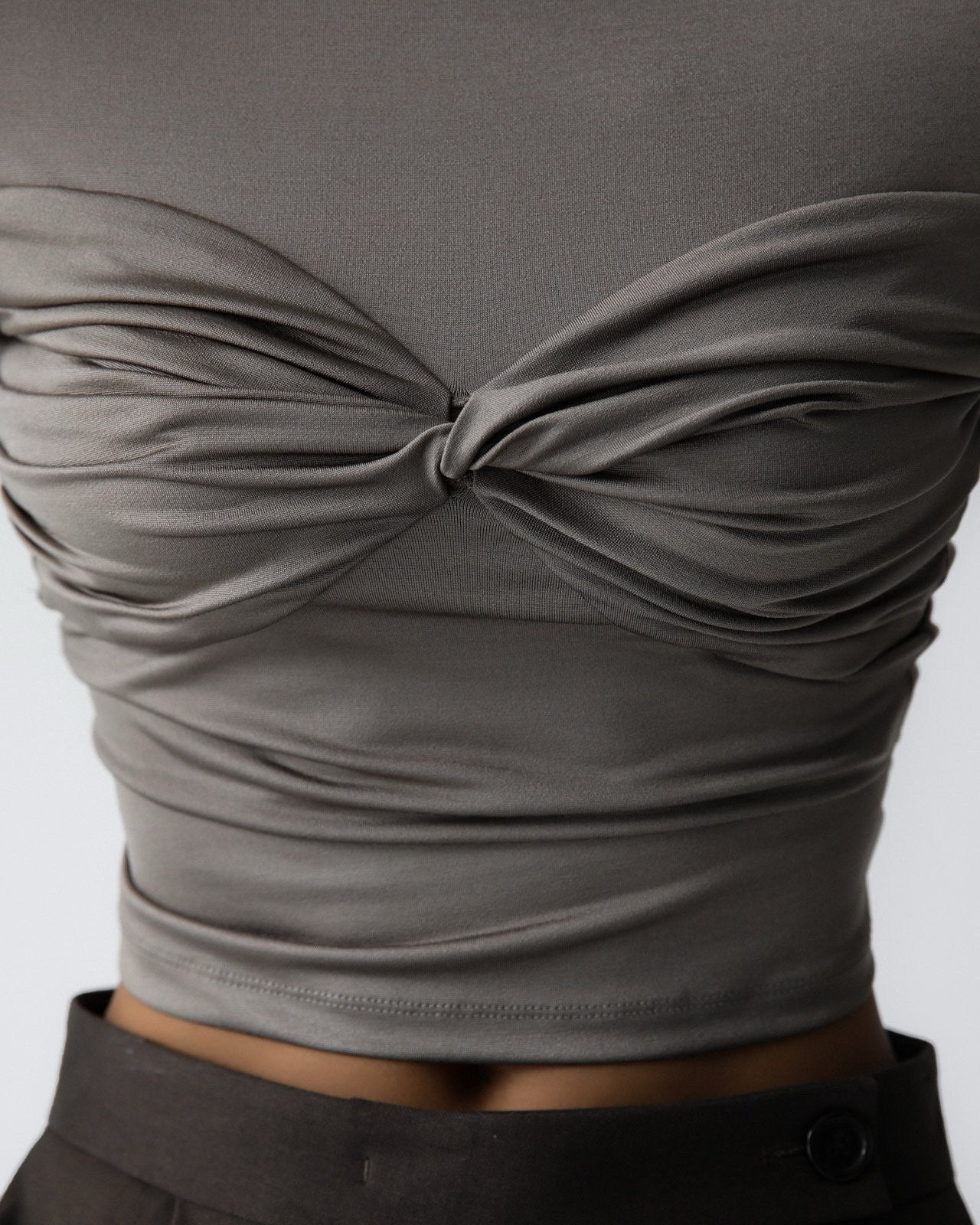 Taupe Long-Sleeve Twist Detail Top - CONTOUR New York