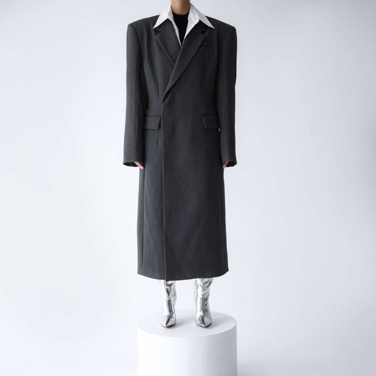 Structured Gray Long Coat - CONTOUR New York