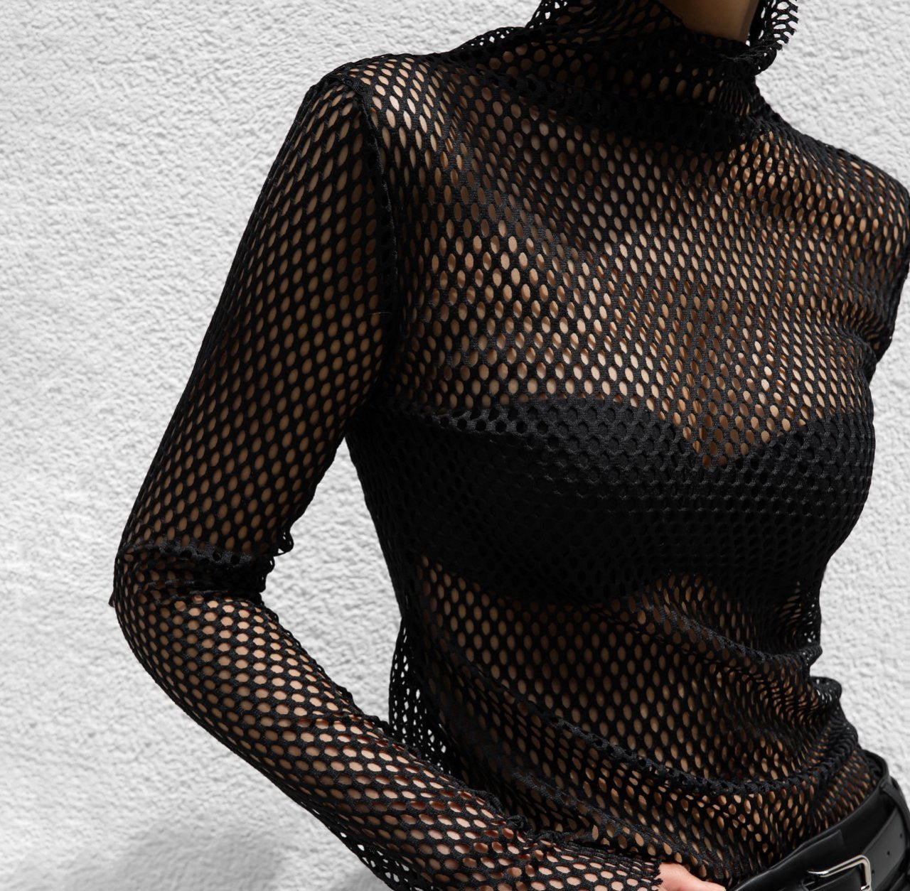 Black Mesh Long Sleeve Top - CONTOUR New York 