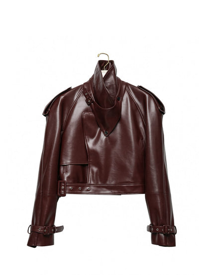 Deep Burgundy Leather Jacket with Structured Silhouette - CONTOUR New York 