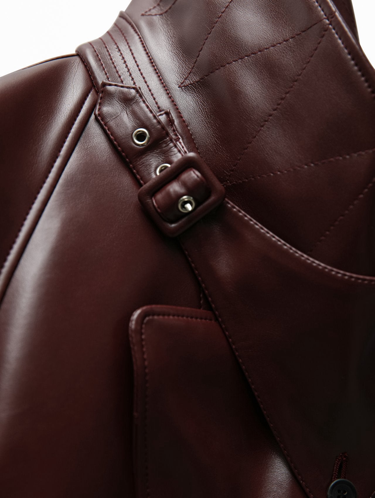 Deep Burgundy Leather Jacket with Structured Silhouette - CONTOUR New York 