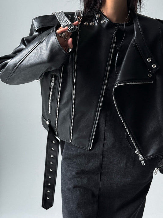 Oversized Leather Moto Jacket