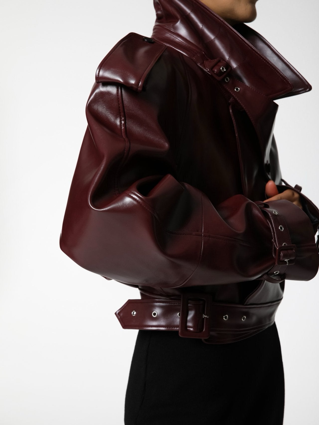 Deep Burgundy Leather Jacket with Structured Silhouette - CONTOUR New York 