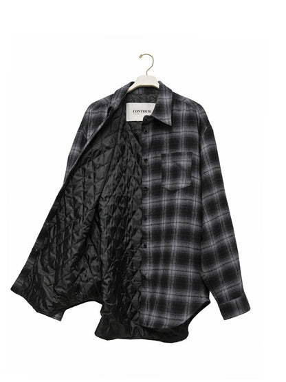 Front view of the Structured Quilted Check Overshirt showing oversized silhouette and tonal checked quilting.